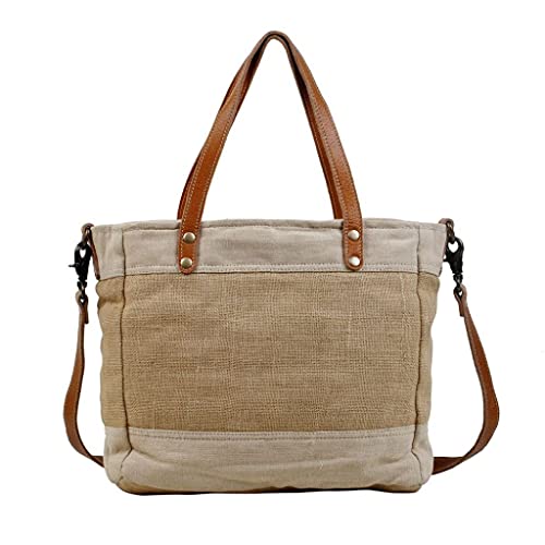 Myra Bag Sustainable Organic Fabric Market Bag Upcycled Cotton & Leather S-28873