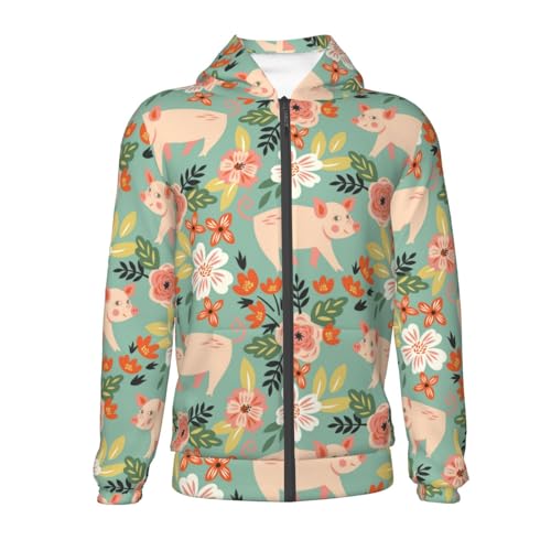 Cute Piggy in Flowers Kid Hoodies Boys Zip Up Sweatshirts Girls Pullover with Pocket2