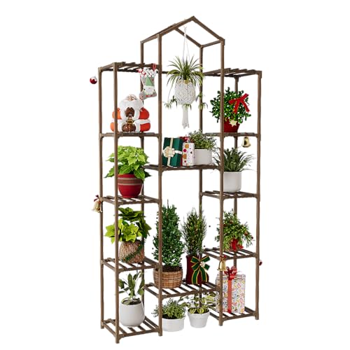 Bamworld 74.4" Tall Plant Stand Indoor Outdoor Wood Plant Shelf Hanging Plant Rack Tiered ...