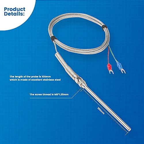 Cgele K-Type Thermocouple Temperature Sensors 0~600℃，2M/6.6Ft Wire Probe Length 100Mm Two Wire 100×5Mm Stainless Steel Probe Temperature Detector Temperature Gauge #TOP1
