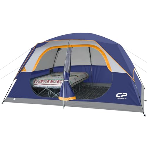CAMPROS CP Tent 8 Person Camping Tents, Waterproof Windproof Family Dome Tent with Rainfly, Large Mesh Windows, Wider Door, Easy Setup, Portable with Carry Bag (Blue)