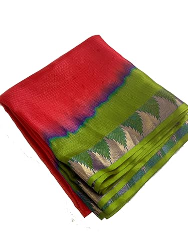 Image of Women's Bhagalpuri Pure Kota Doria Silk Net Saree With Temple Zari Border and Running Blouse Piece