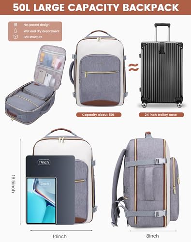 Image of LOVEVOOK 50L Travel Backpack for Women & Men, Airline Approved Carry On Luggage with 3 Packing Cubes, TSA Overnight Bags, Waterproof Personal Item Bag, Weekender Essentials Backpacks fits 17 inch Laptop