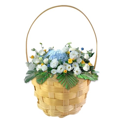 Cesta de arreglo floral - Canasta de flores de paja mini para la decoración de la boda, canasta de estilo de casa de granja tejida | Cesta de escritorio natural para niñas de flores, fiesta de jardín