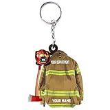 Personalized Firefighter Keychain Shaped Flat, Firefighter Gifts For Men Keychain, Firefighter...