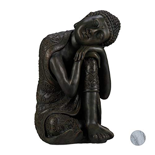 Relaxdays Buddha Ornament Sitting, 60 cm, Garden Decorative Figurine, Weatherproof, Frost-Proof, Dark Grey, One Size