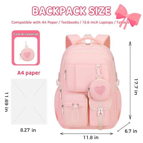 Cute School Backpack for Teen Girls Kawaii Large Waterproof Bookbags for Kids Elementary Middle High School Students Preppy Aesthetic Heart Book Bag (Black Purple)2