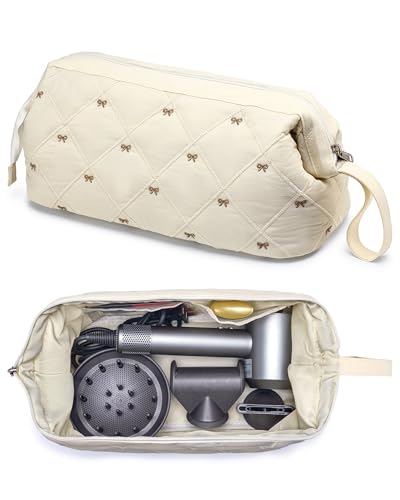 Nixjoro Hair Tools Organizer Bag Large Quilted Cosmetics Toiletry Soft Portable Carrying Case for Shark Hair Dryer Hair Air Wrap Dryer Case for Women Girls Mothers Day Gifts (White)