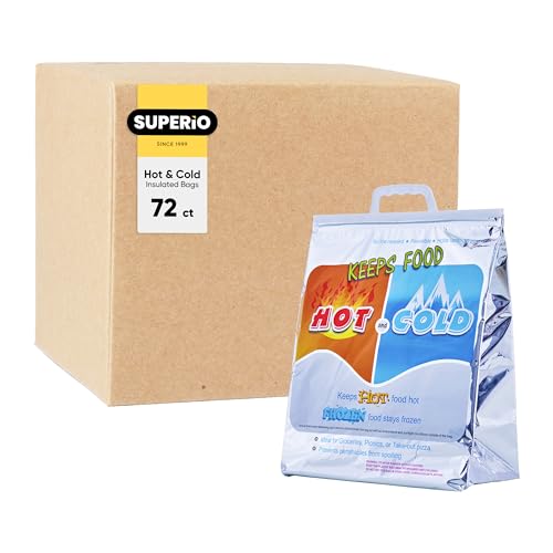 Image of Superio Hot and Cold Insulated Bags for Food Delivery, Grocery Shopping Bags, Food Storage for Hot and Frozen Food for Travel, Disposable Cooler Bag, Reinforced Thermal Lunch Bag (72, 13 inchx7 inchx15.5 inch)