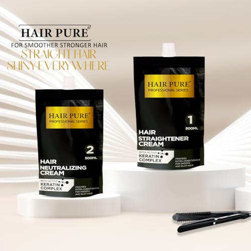 Hair Pure Straightener Cream with Active Keratin Complex | Professional Hair Smoothing Treatment with Argan Oil & Heat Protection | Long-Lasting Silky Straight Hair | Frizz Control| Hair Straightener Cream (500ml)