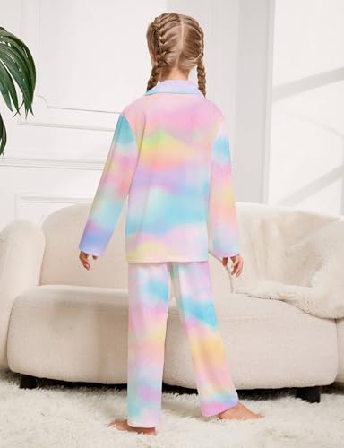 Kids Pajamas for Girls Pajama Sets 2-Piece Girls Button-down Pjs Set Soft Sleepwear Nightwear with Eye Mask Headband3