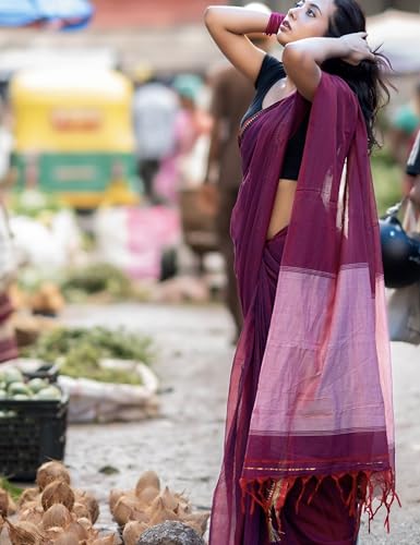 Image of DEVIKA TEXTILES Authentic Narayanpeth 100% Pure Cotton Saree With Running Blouse Piece (Same as saree)