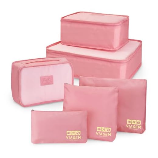 Kit Organizador de Malas de 6 Peças Viagem Poliéster Rosa - Jacki Design