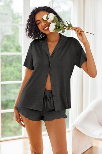 Image of Ekouaer Pajamas Set for Women Short Sleeve Sleepwear Button Down Pjs Lounge Sets Soft Nightwear