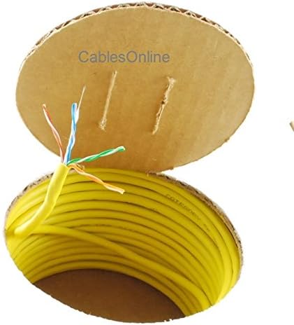 CablesOnline 250ft CAT5e 100% Pure Copper RJ45 350Mhz UTP Solid Ethernet Cable Spool, Yellow, U-B250Y
