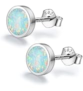 Opal Ohrstecker Ohrringe Halskette ring, 925 Sterling Silber Kleine Runde Geschenk Schmuck Ohrrin...