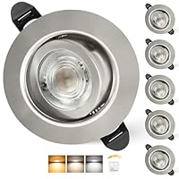 Aulaiyi LED Einbaustrahler 230V Dimmbar 68mm 5.5W IP44 LED Spots Ultra Flach Deckenspots 45° Schwenkbar Einbauleuchten Warmweiß Neutralweiß Kaltweiß Einbauspots für Bad Wohnzimmer, Nickel 6er Set