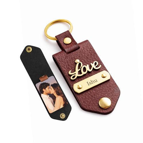 Image of Photo Keychain with Custom Name & Charm - Personalized Leather Key Holder for Men & Women - Ideal Personalized Gift for Couples, Friends, Family - Custom Photo Key Ring
