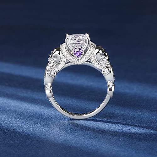 Image of Jeulia 2.55ct Skull Engagement Ring Sets Sterling Silver Heart Cut Red Diamond Ruby Rings Cubic Zirconia Wedding Promise Anniversary Romantic Jewelry for Women Grils Bridal with Gift Box