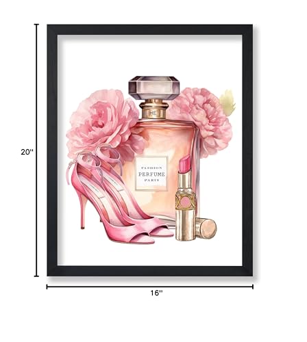 Image of Poster Master Pink Designer Print - Fashion Poster - Shoes, Lipstick & Perfume Art - Chic Gift for Women & Fashionista - Glam Decor for Bedroom or Girl's Room - 16x20 UNFRAMED Wall Art