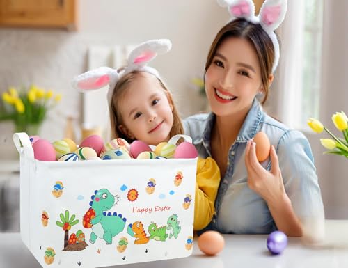 Image of Large Rectangular Easter Baskets Empty Waterproof Boy Toy Box Foldable Kid's Gifts Storage Bin Spring Room Decor(Arrange Dinosaur Egg)