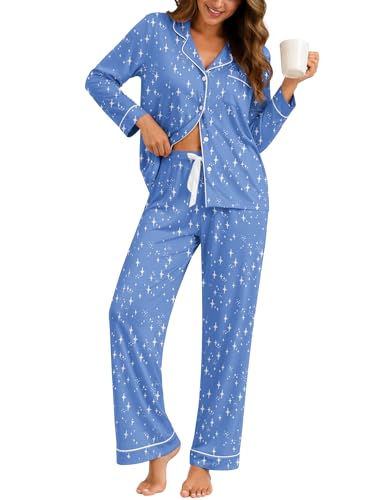 Image of ZMJ Womens Pajamas Sets 2 Piece Long Sleeve and Pant Pj Sets Button Up Sleepwear