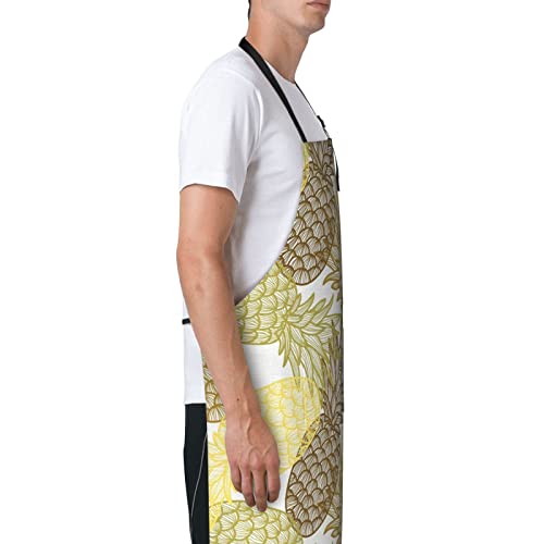 Voziti Exotic Tropical Pineapples Printed Waterproof Apron With 2 Pockets Chef Apron Bib For Baking Household Kitchen Cleaning #TOP2