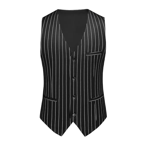 MOGU Herren Slim Fit Weste Mit Schwarz-Weiß Blumenmuster – US-Größen, Verstellbarer Rücken