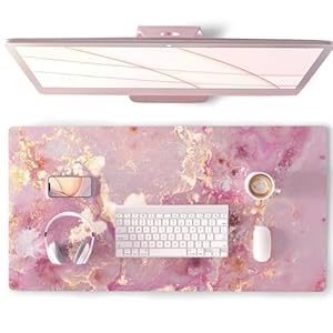 QIYI Large Mouse Pad, Cute Pink Desk Mat for Desktop, Women Girls PU Leather Desk Pad Waterproof Gaming Mousepad, Rose Gold Marble Computer Protector Writing Pad for School Office Home 31.5″ x 15.7″