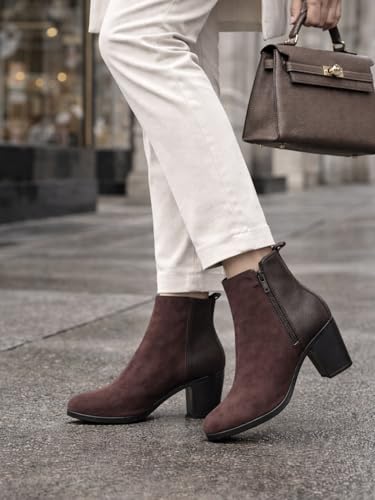 Image of Women's Ankle Boots with Block Heel | Side Zip Closure | Faux Suede Finish | Casual & Party Footwear Booties