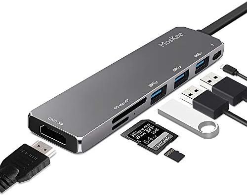 USB C Hub HDMI, MosKee 7-in-1 USB C Adapter, USB Type C Hub Mult-Port Dongle 4K USB C to HDMI, Type-C PD Charging Port, USB 3.0 Ports, SD/MicroSD Card Reader for MacBook Chromebook DELL XP and Mor