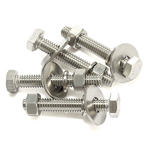 Image of M8-1.25 x 60mm Hex Head Bolts, Hex Nuts, Extra-Large and Thick Flat & Lock Washers, Fully Threaded, 304 Stainless Steel, 8 Sets