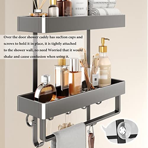 Organizador de ducha sobre la puerta, organizador de baño de aluminio inoxidable con ganchos y cesta de almacenamiento para un fácil acceso y organización