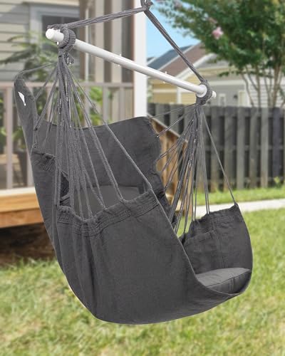 MIZTLI Hammock Chair Hanging Chair Swing Chair Hanging Chair for Bedroom Indoor Outdoor- Max 500 Lbs-Steel Spreader Bar with Anti-Slip Rings, 2 Cushions