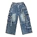 Boys Baggy Fashion Cargo Jeans Elastic Waist Active Denim Pants for Childrens Distressed Wash (Light Blue, 9-10 Years)