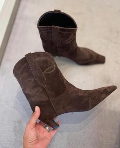 Cowboy Ankle Suede Boots For Women Kitten Heel Embroidery Chelsea Short Boots Fashion Low Heel Riding Short Bootie4