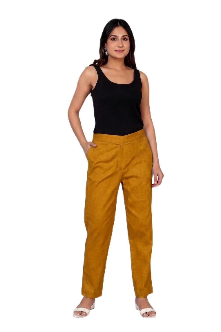 Cotton Lycra Women Trouser Pant | Solid Slim Straight Fit Stretchable Pants for Women | Casual, Office Wear & Formal Bottom Wear_Deep_Mustard_Toruser_024-picture-17