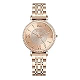 BRUNO MILANO Reloj de lujo con bisel de diamantes para mujeres y niñas, oro rosa, Moderno