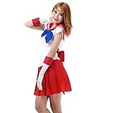 Sailor Kriegerin Cosplay Manga Kostüm, bestehend aus Bluse, Schleifen, Handschuhen und Minirock.