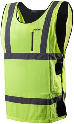Gobi Heat Breeze Unisex High-Vis Cooling Vest, Whisper-Quiet Pump, Adjustable Fit, 10,000mAh 20 Hour Battery, 5 Reusable Ice Core Bags (US, Alpha, Large, X-Large, Regular, Regular, Yellow)