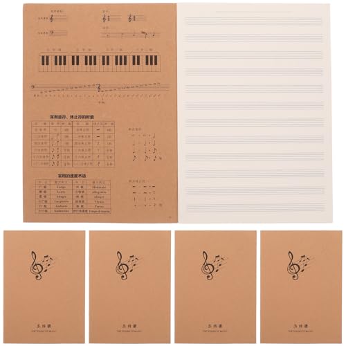 Yardwe Cuaderno de Pentagrama Tamaño 16, Papel Kraft Resistente, 10 Unidades para Partituras de Piano y Guitarra, Cuaderno de Práctica Musical Portátil y Creativo