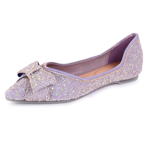 Women's Rhinestone Flat Comfortable Pointed Pearl Diamond Ballet Flats for Wedding Parties Work Dates Fashion Flat Shoes