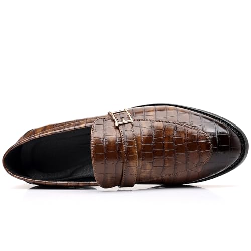 Men's Crocodile Pattern Loafers, Black Leather Dress Shoes with Buckle, Classic Business Formal Slip-On4