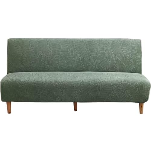Armless Sofa Cover, Stretch Armless Sofa Slipcover Futon Couch Cover Checked Pattern Jacquard Anti-Wrinkle Armless Futon Cover Without Arms Futon Slipcovers Furniture Protector (Light Green b)
