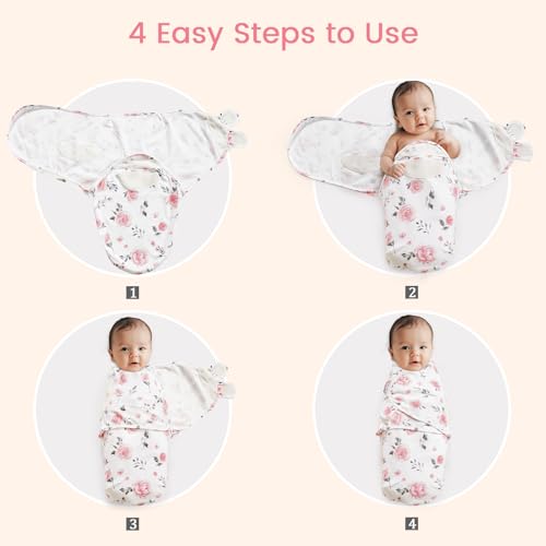 Image of david's kids 100% Cotton 3 Pack Baby Swaddle Wrap for 0-3 Months, Soft Breathable Swaddle Blanket for Newborn Infant, Adjustable Baby Wrap Sleep Sacks for Girls, Newborn Essentials, Pink Floral