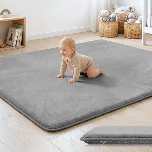 Image of 1.3 inch Thick Baby Floor Play Mat 50x50 Padded Foam Mat, Light Grey