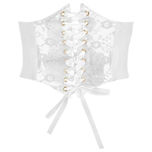 Psiriol Women Lace Corset Belts Elastic Wide Corset Waist Belt for Shirt Dresses Party Costume Accessories White