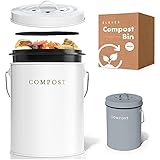 Compost BIN - Farmhouse Kitchen Compost Bin for Kitchen Counter Bonus Inner Compost Bucket for Kitchen, 2 Fruit Fly Trap Filters. Composter for Zero Waste. Countertop Compost Bin, Compost Pail