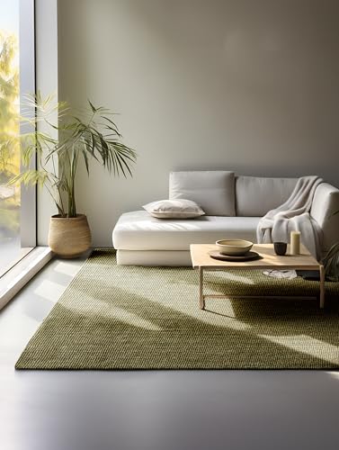 Hanse Home Tappeto in iuta naturale, 100% juta, tessuto a mano ed ecologico, in fibra naturale boho, per soggiorno, camera da letto, sala da pranzo, verde, 120 x 170 cm