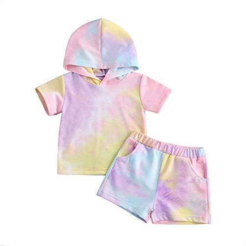 Toddler Baby Girl Boy Tie-dye Outfits Short Sleeve Pullover Hooded Top High Waist Shorts 2Pcs Clothes (Summer T-Pink, 2-3T)